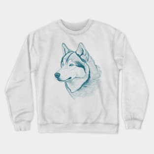 Alaskan Malamute Dog Minimalistic Blue Line drawing Crewneck Sweatshirt